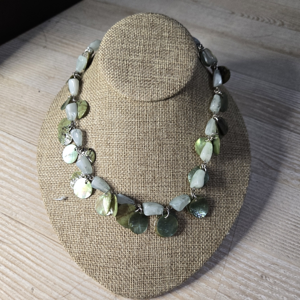 Boho Green Shell Disc & Gemstone Bead Necklace